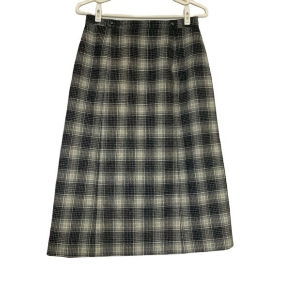 Pendleton Midi Skirt Plaid Wool Gray Vintage ‘70s Vintage 14 Modern Size 6/8 - Picture 2 of 8